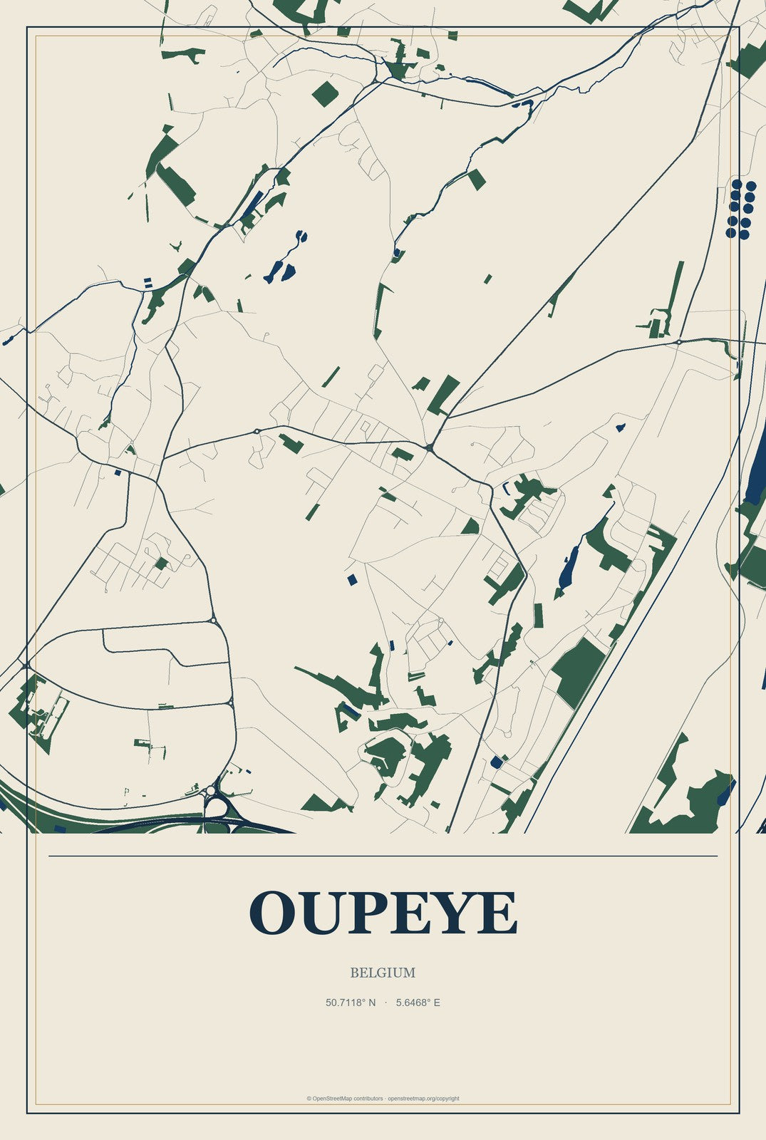Oupeye, Belgium City Map Aluminum Sign in Coastal Cutout style