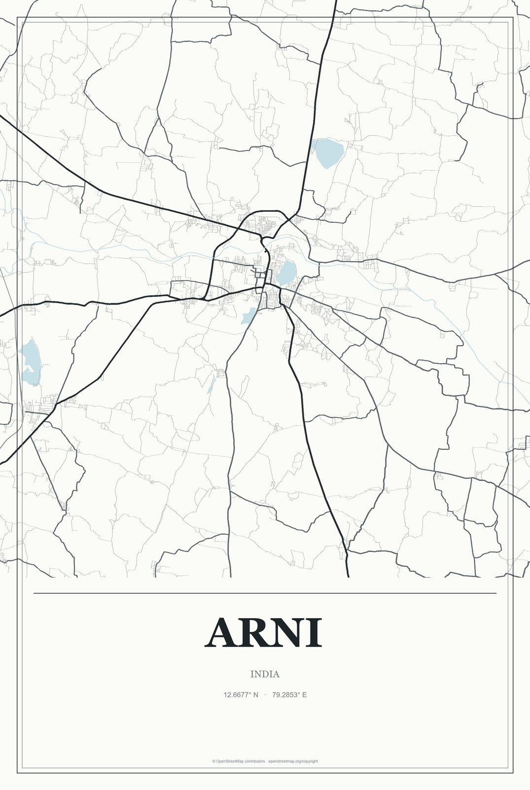 Arni, India City Map Aluminum Sign in Gallery Air style