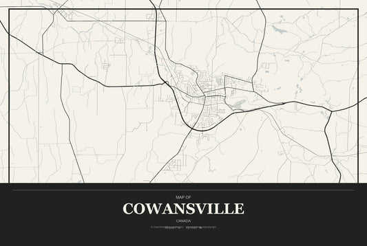 Cowansville, Canada City Map Aluminum Sign in Museum Plaque style
