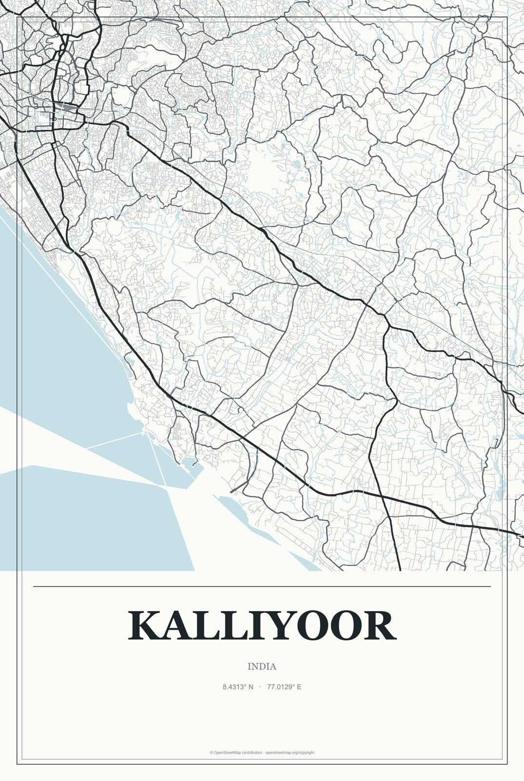 Kalliyoor, India City Map Aluminum Sign in Gallery Air style