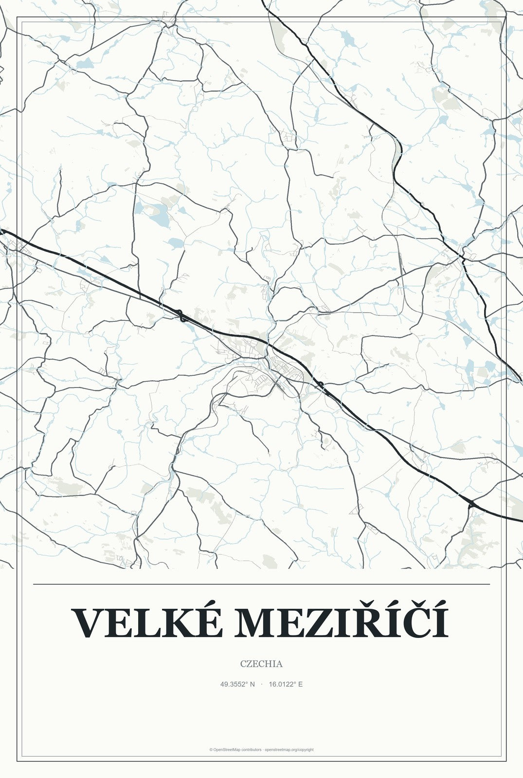 Velké Meziříčí, Czechia City Map Aluminum Sign in Gallery Air style
