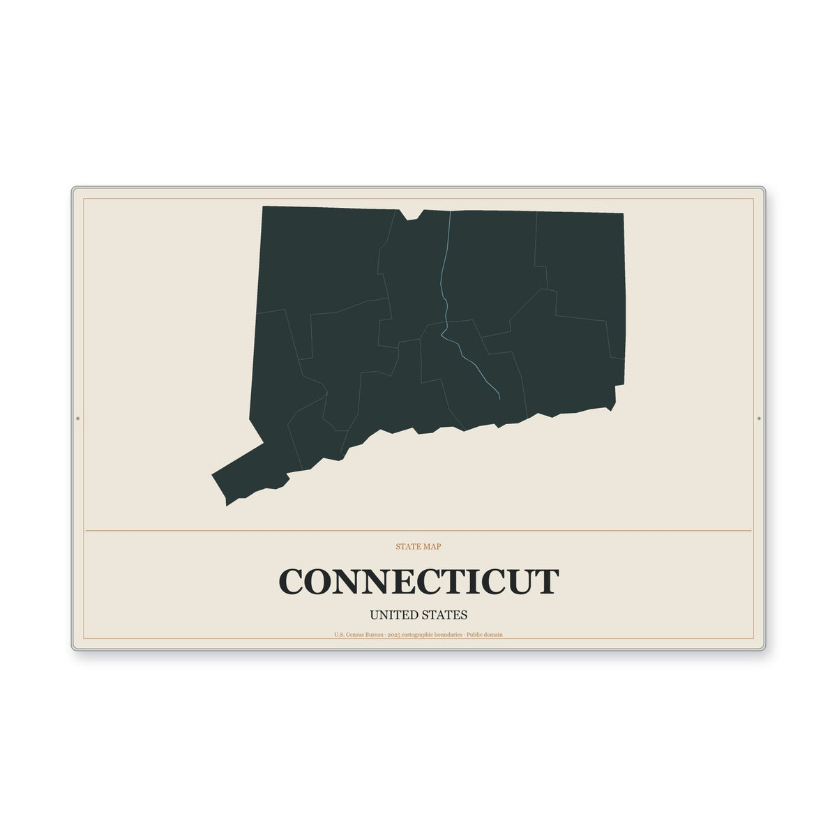 Connecticut state map aluminum sign in Headline Atlas style