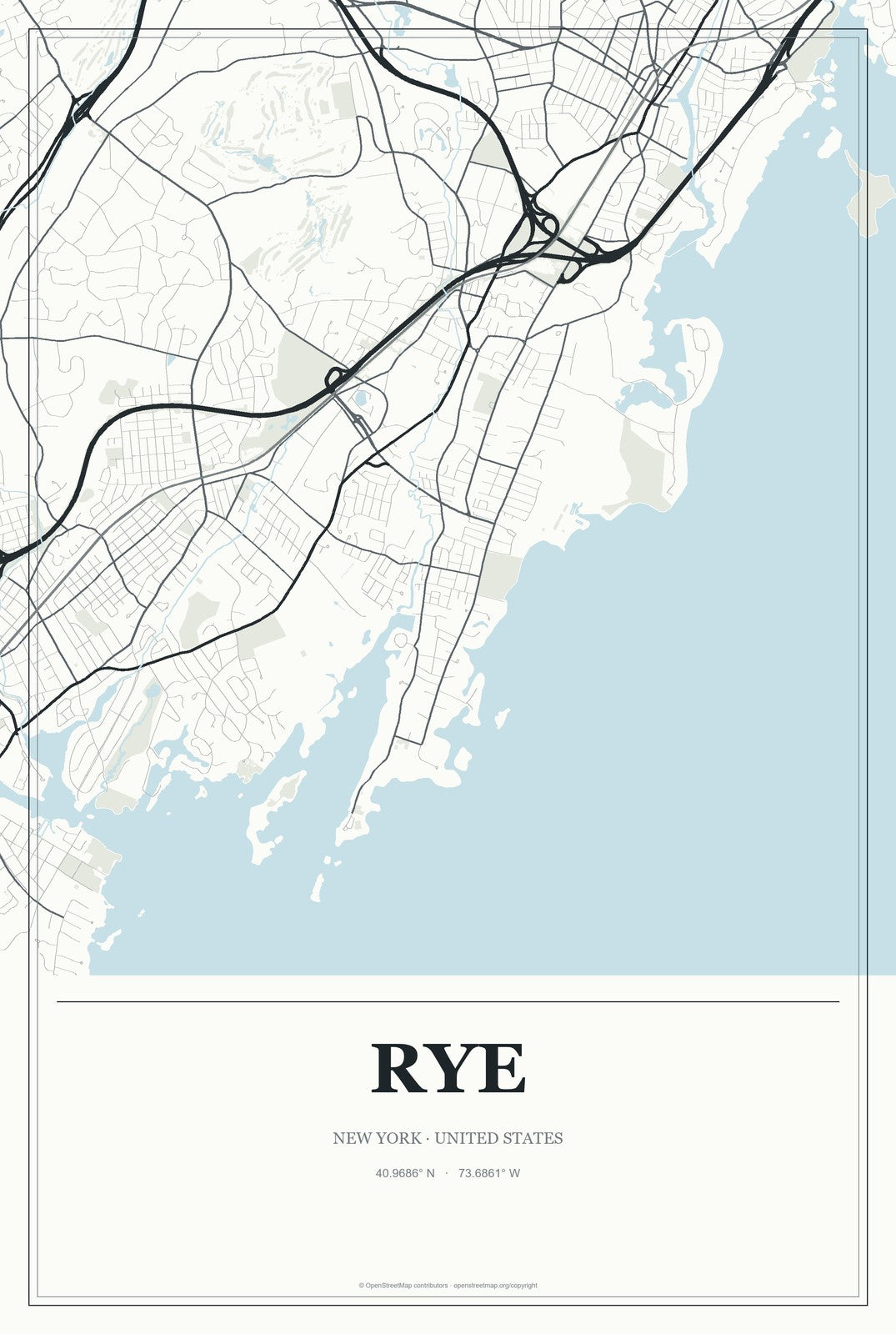 Rye, New York City Map Aluminum Sign in Gallery Air style