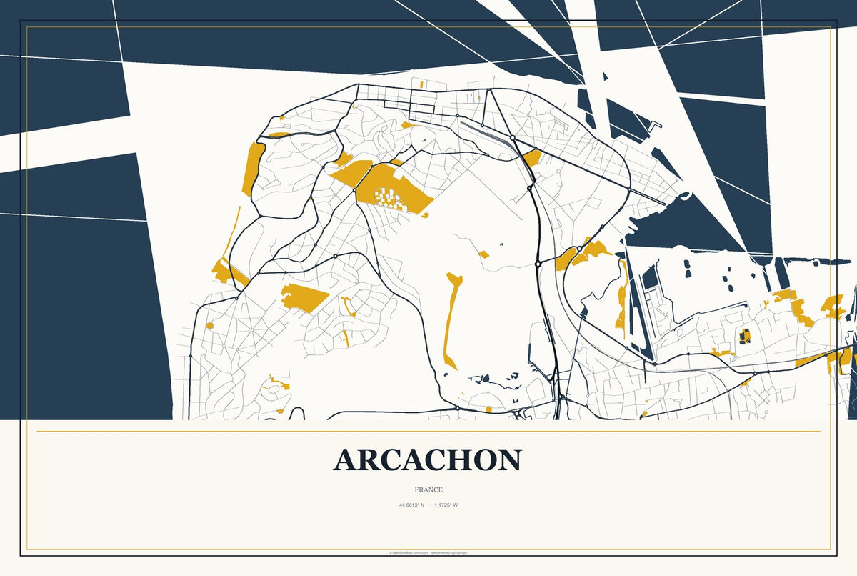 Arcachon, France City Map Aluminum Sign in Citrine Modern style