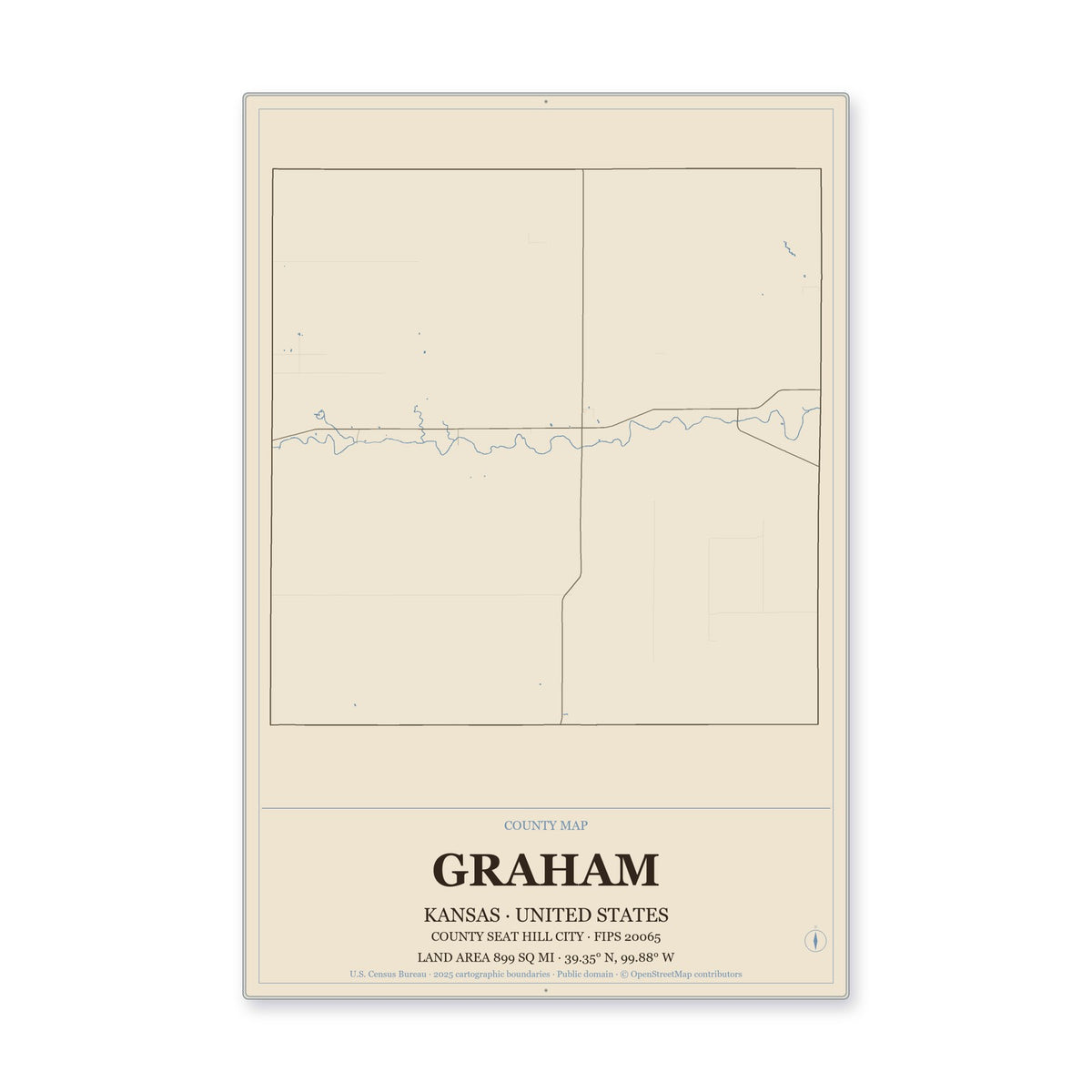 Graham County, Kansas Map Aluminum Sign in Heritage Nautical style