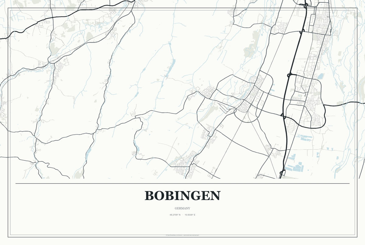 Bobingen, Germany City Map Aluminum Sign in Gallery Air style