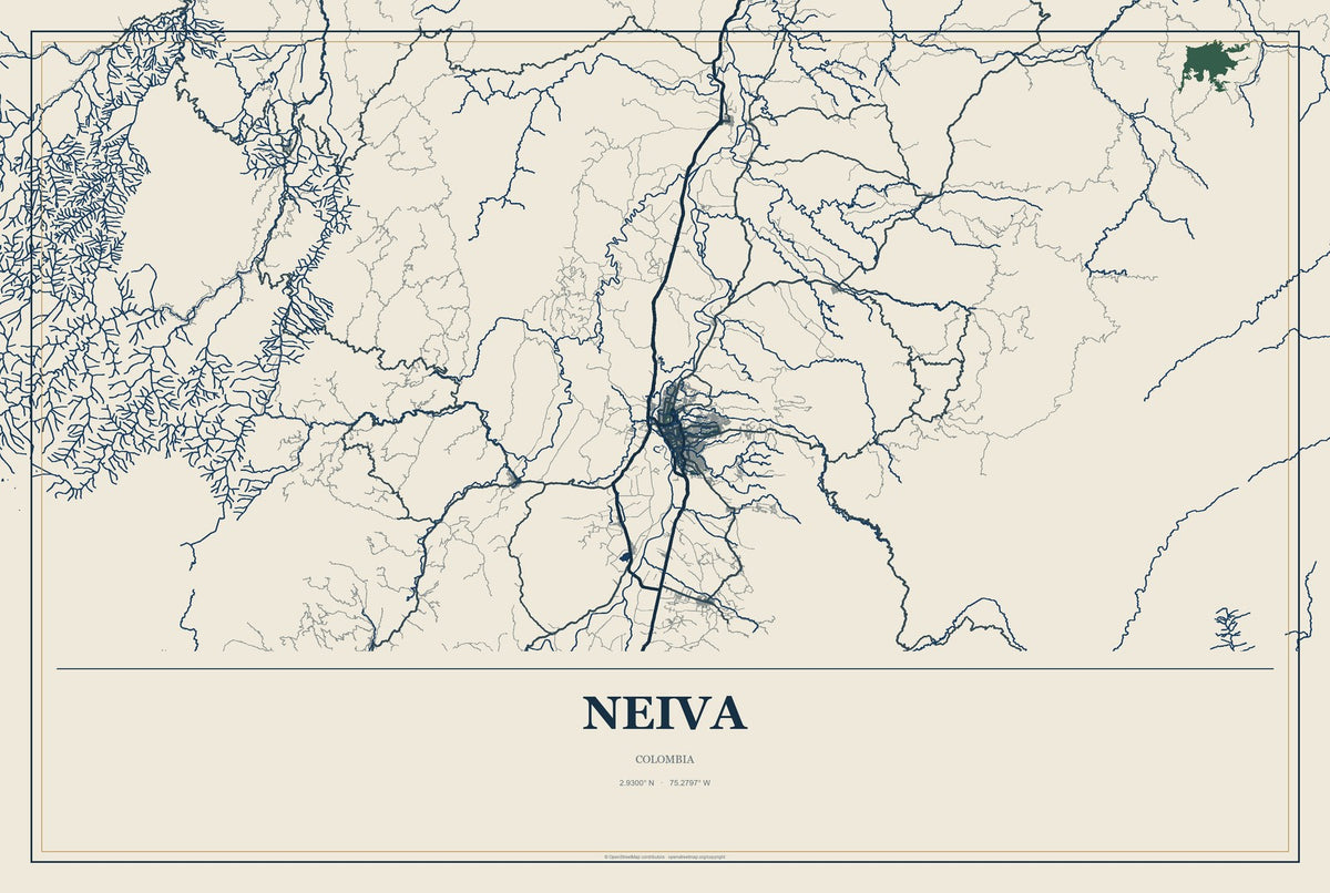 Neiva, Colombia City Map Aluminum Sign in Coastal Cutout style