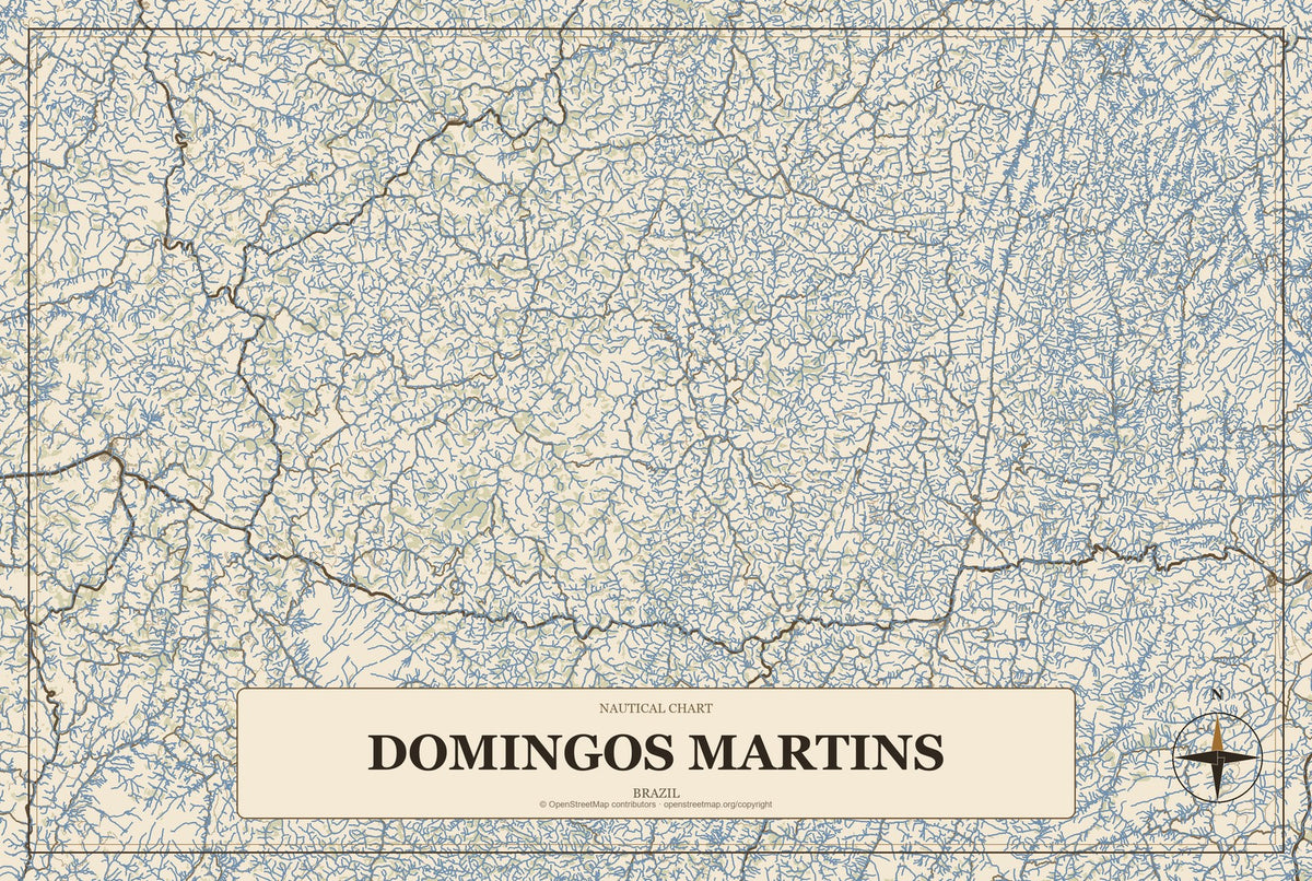 Domingos Martins, Brazil City Map Aluminum Sign in Heritage Nautical style