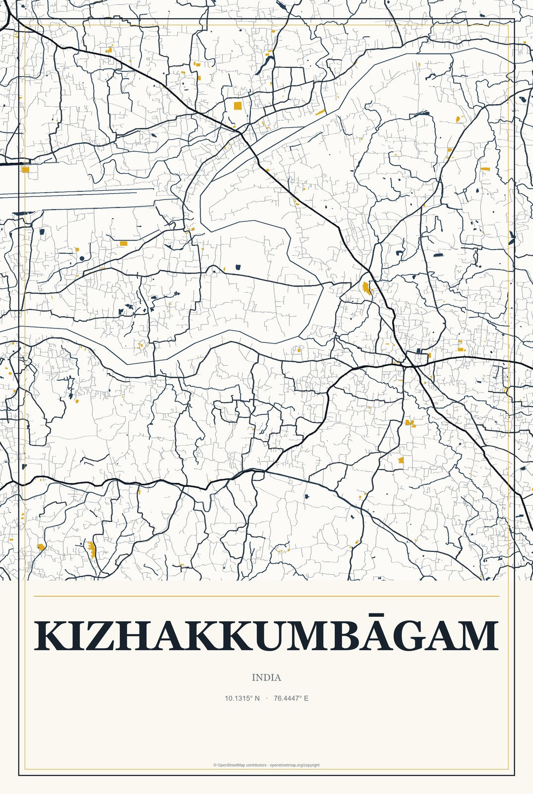 Kizhakkumbāgam, India City Map Aluminum Sign in Citrine Modern style