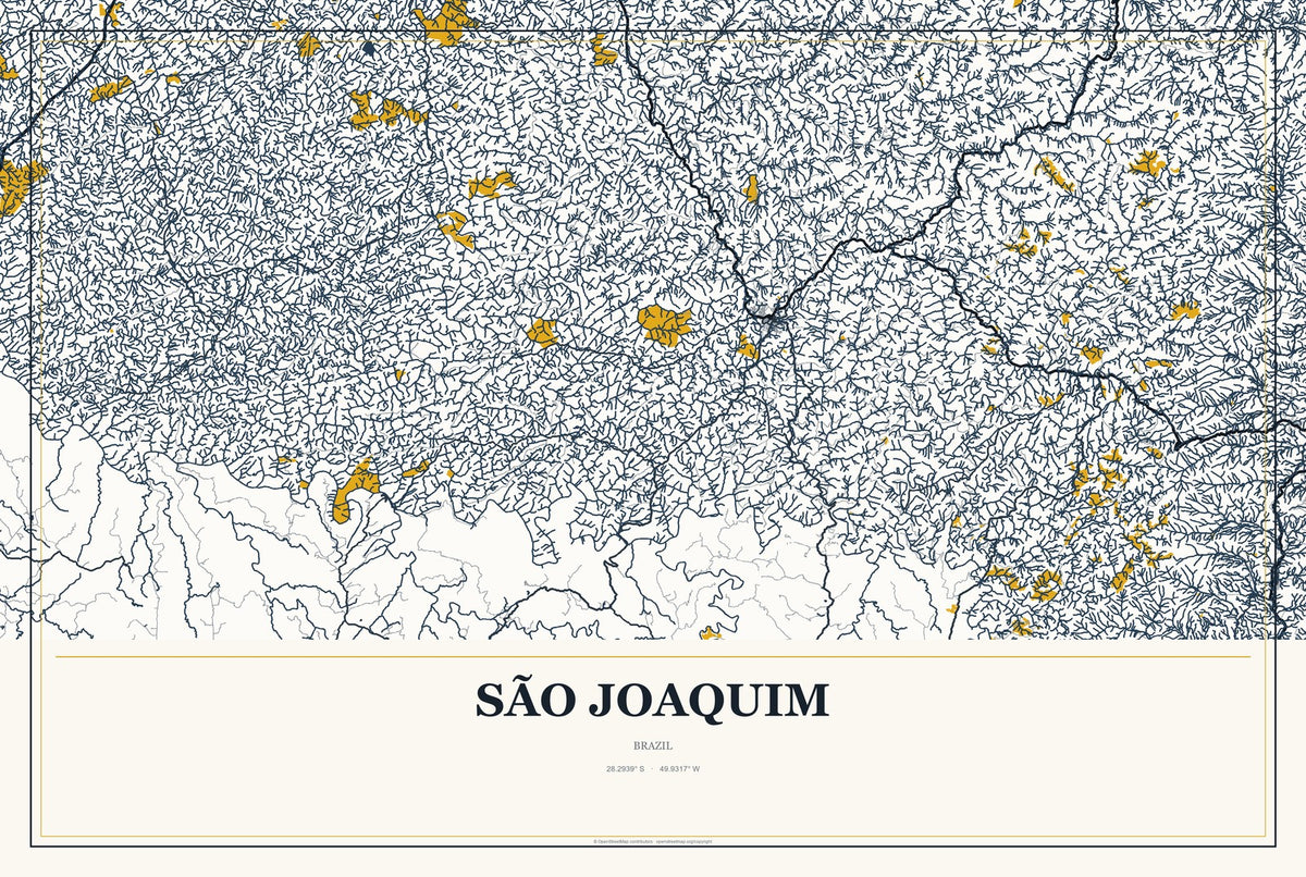 São Joaquim, Brazil City Map Aluminum Sign in Citrine Modern style