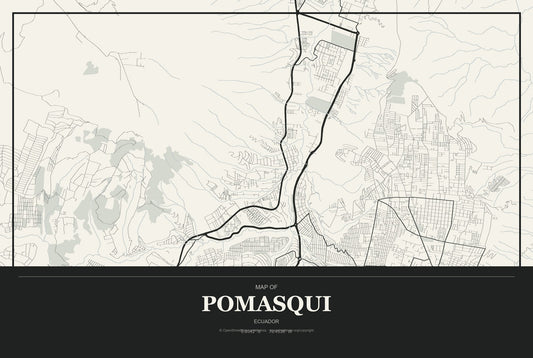 Pomasqui, Ecuador City Map Aluminum Sign in Museum Plaque style