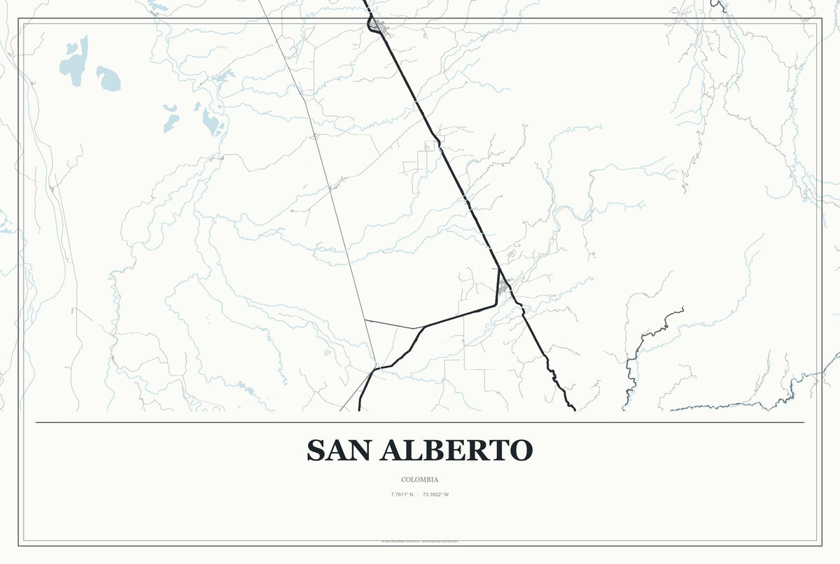San Alberto, Colombia City Map Aluminum Sign in Gallery Air style