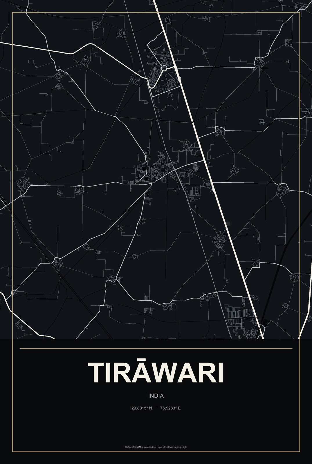 Tirāwari, India City Map Aluminum Sign in Metropolitan Noir style