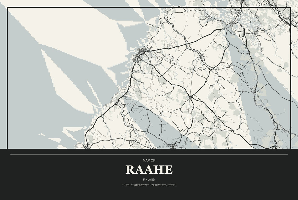 Raahe, Finland City Map Aluminum Sign in Museum Plaque style