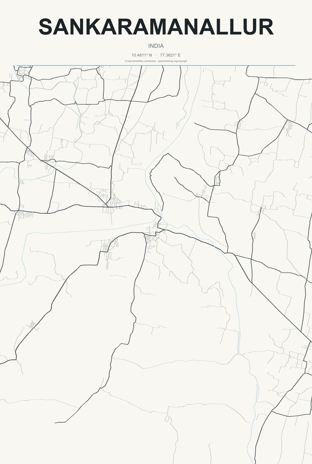 Sankaramanallur, India City Map Aluminum Sign in Headline Atlas style