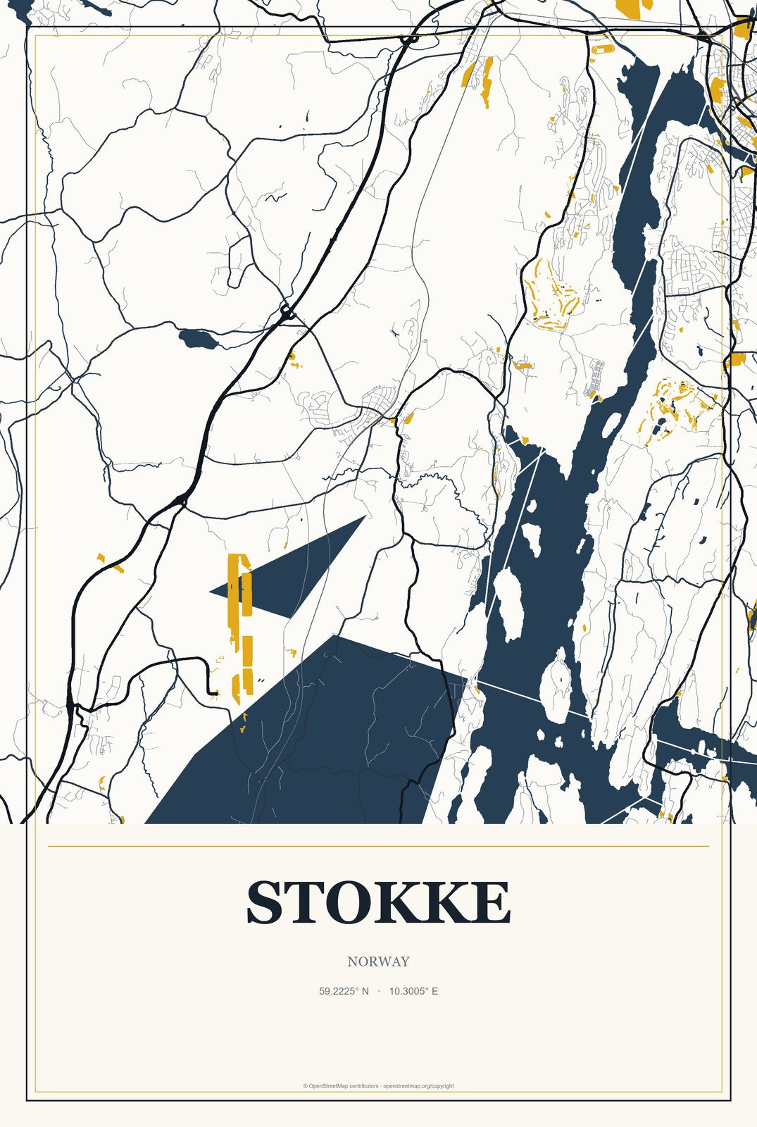 Stokke, Norway City Map Aluminum Sign in Citrine Modern style