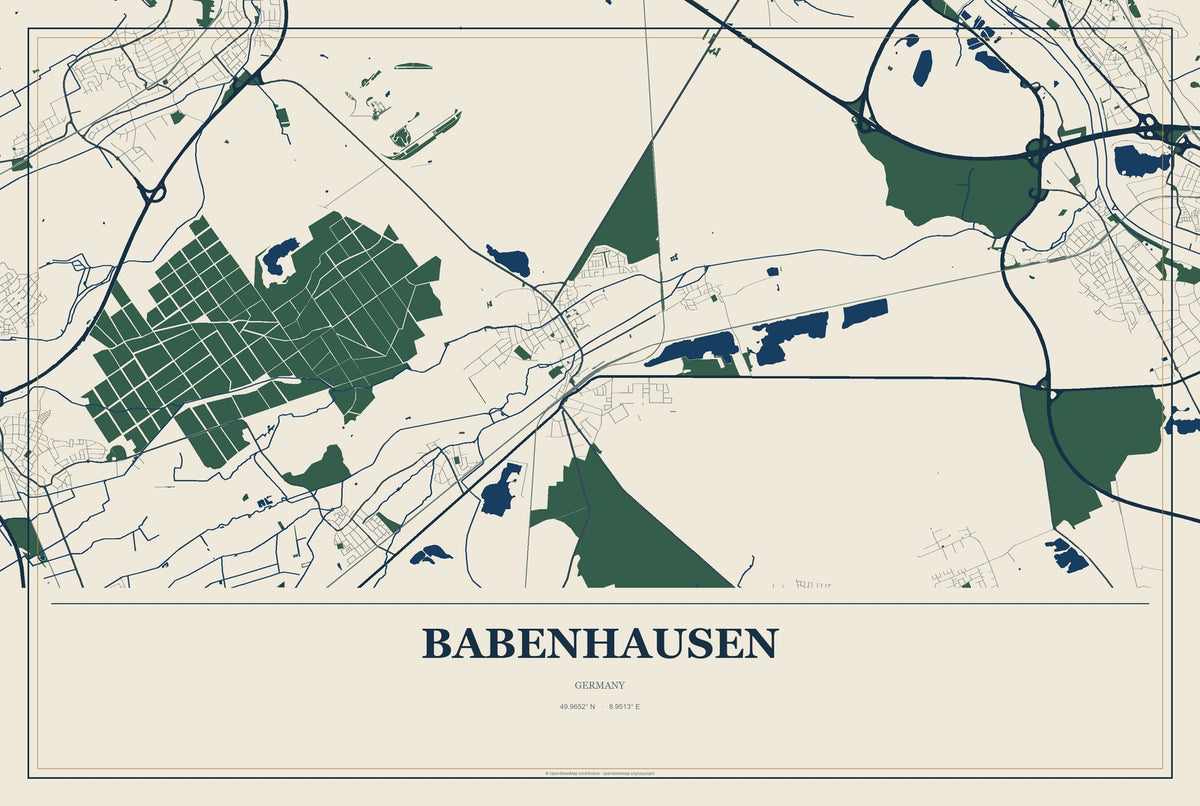 Babenhausen, Germany City Map Aluminum Sign in Coastal Cutout style