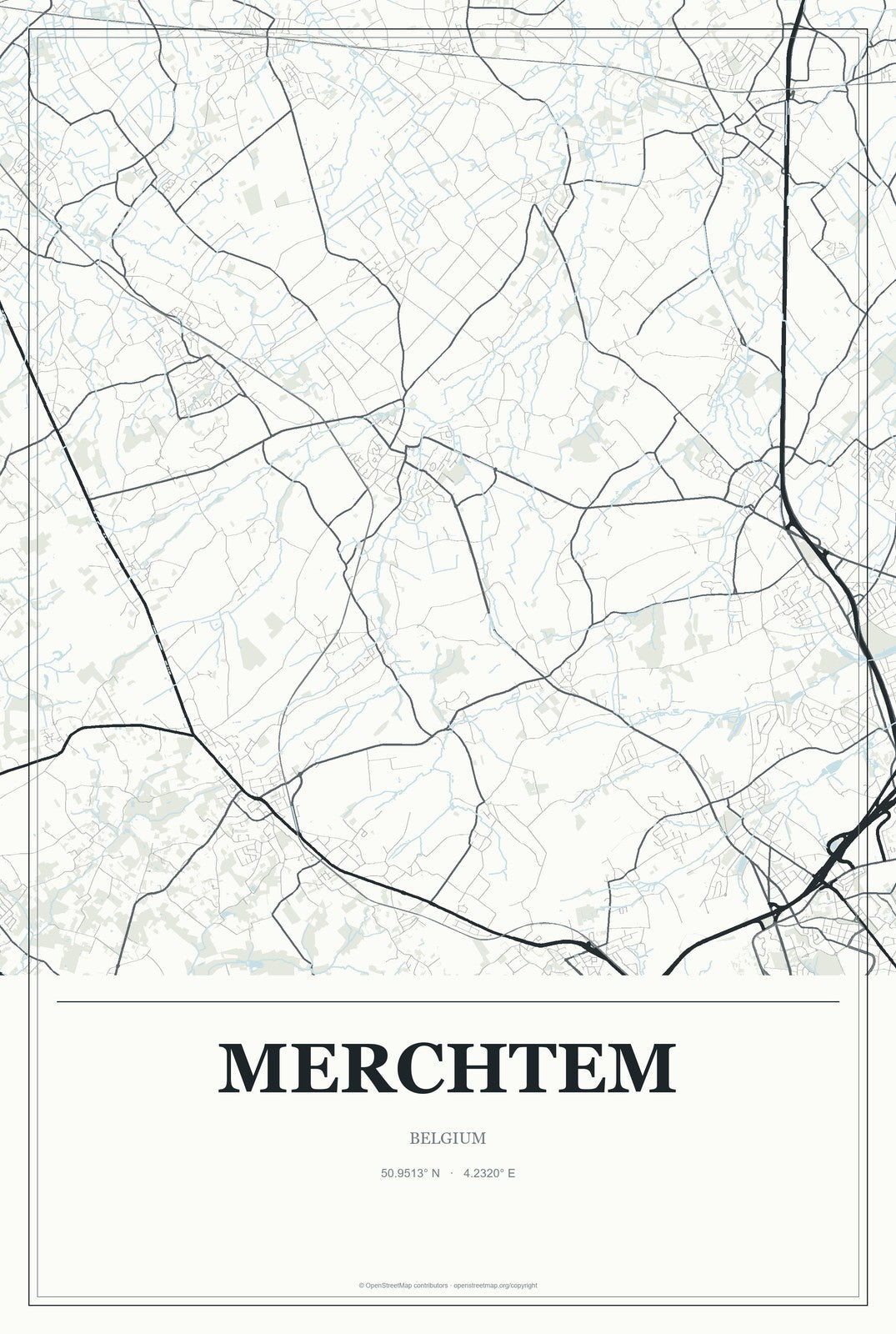Merchtem, Belgium City Map Aluminum Sign in Gallery Air style