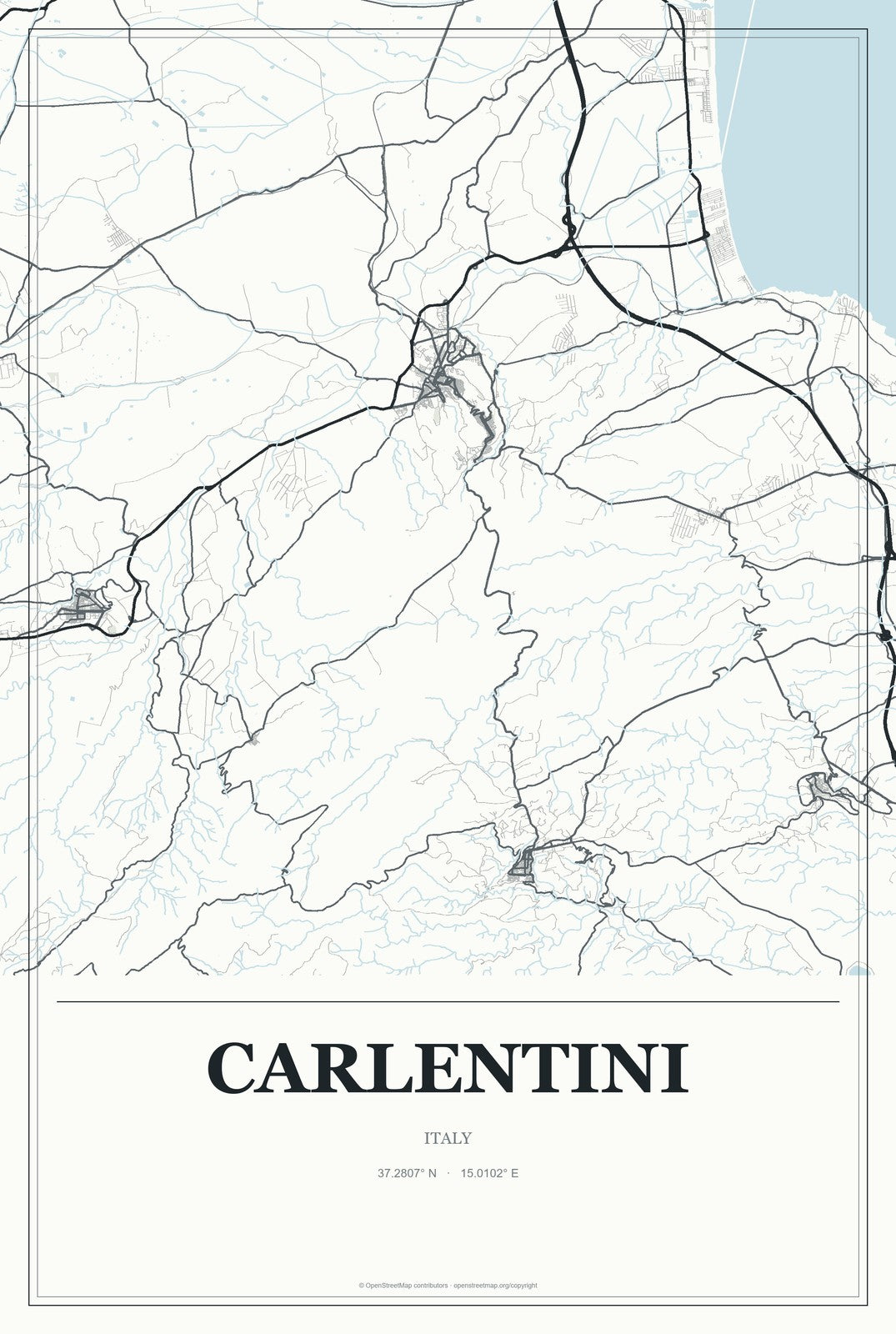 Carlentini, Italy City Map Aluminum Sign in Gallery Air style