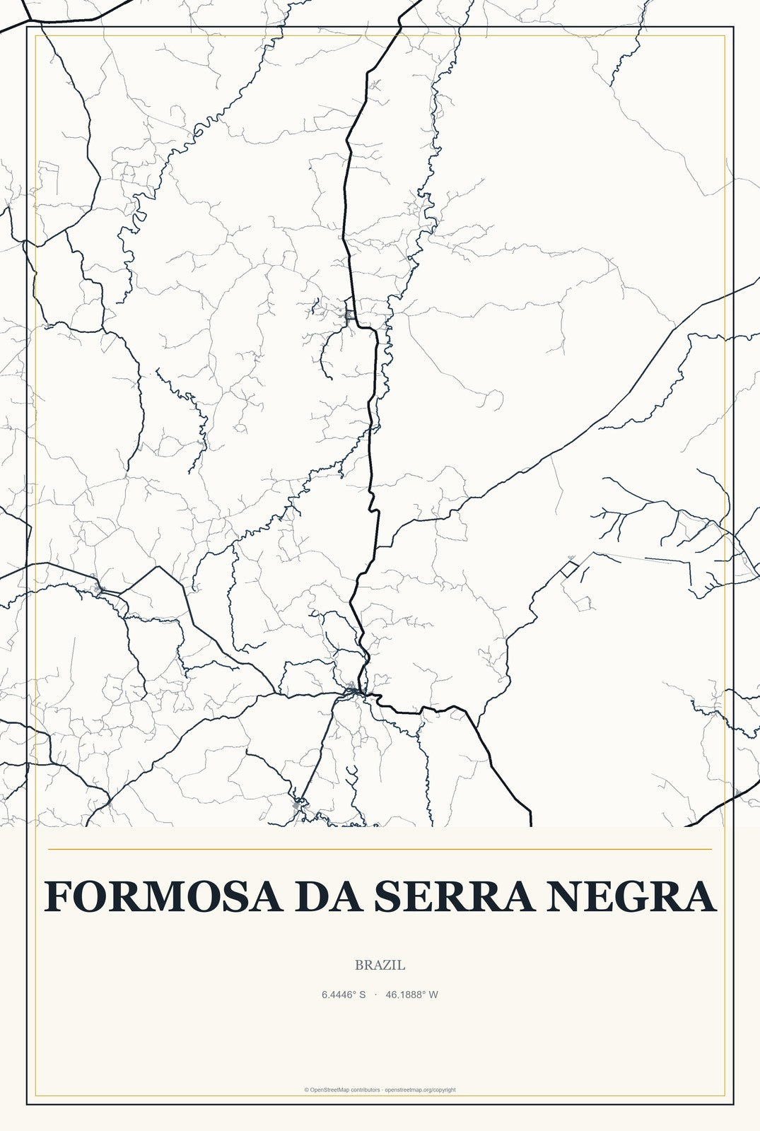 Formosa da Serra Negra, Brazil City Map Aluminum Sign in Citrine Modern style