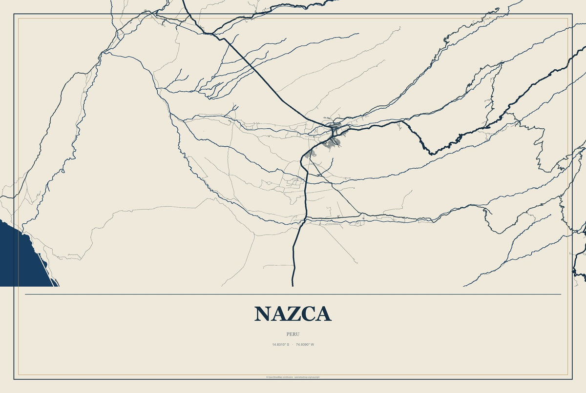 Nazca, Peru City Map Aluminum Sign in Coastal Cutout style