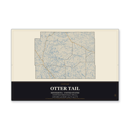 Otter Tail County, Minnesota Map Aluminum Sign in Museum Plaque style