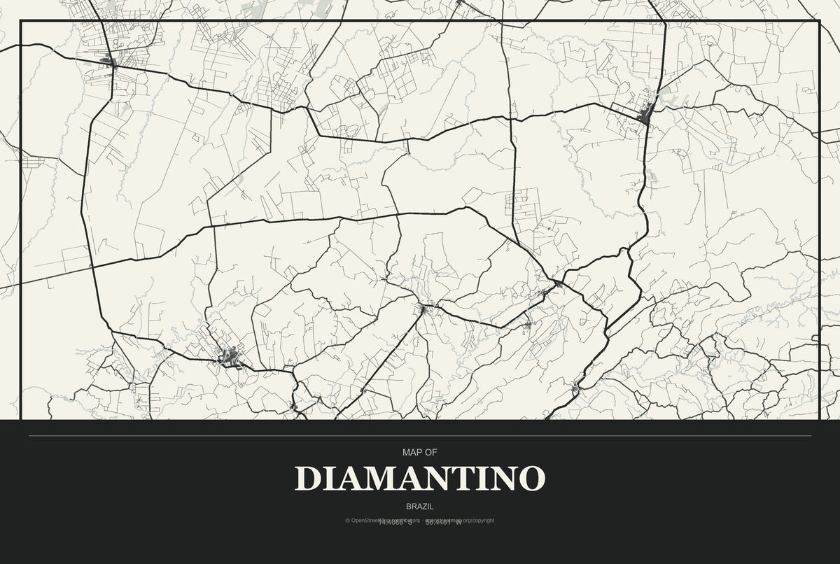 Diamantino, Brazil City Map Aluminum Sign in Museum Plaque style