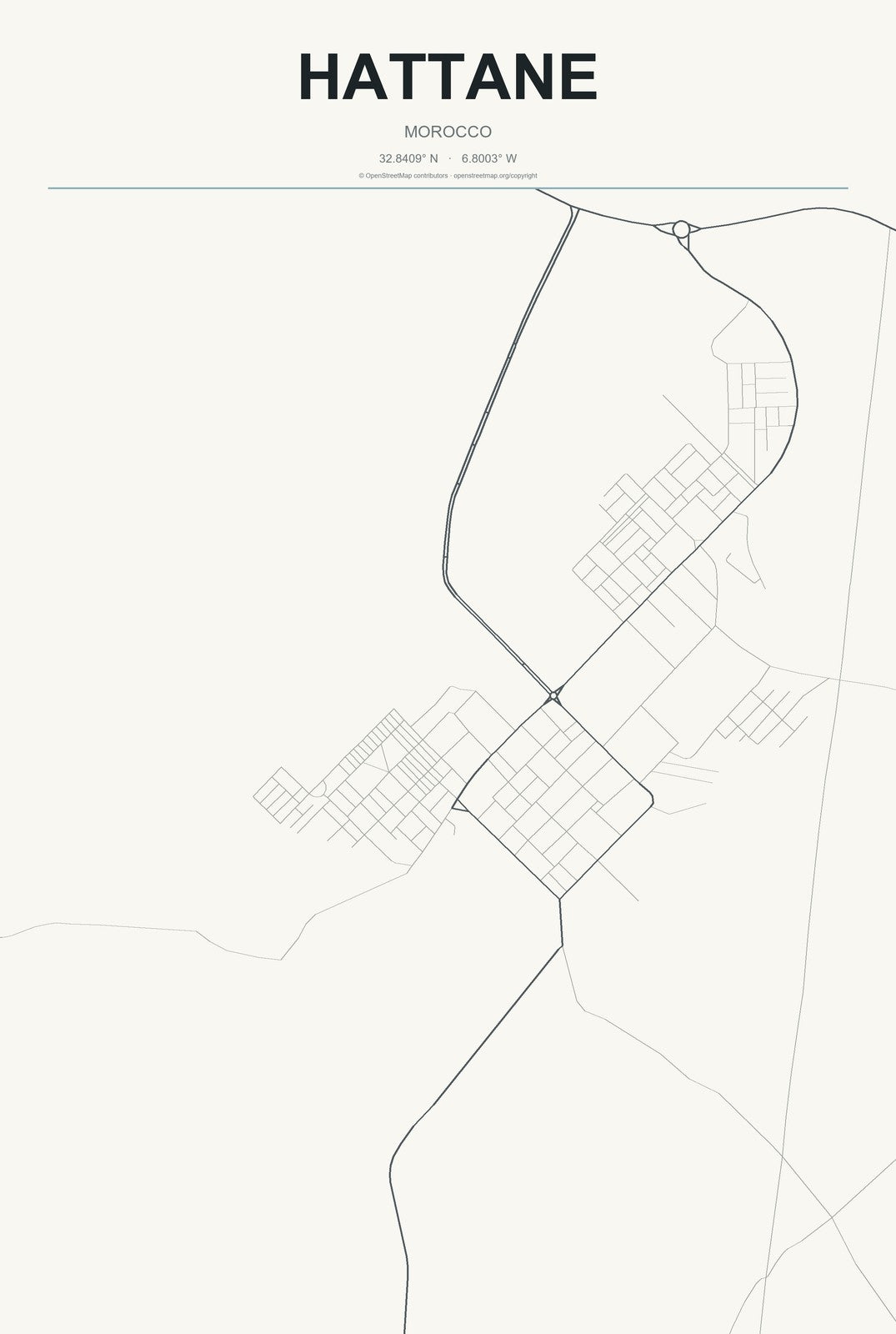 Hattane, Morocco City Map Aluminum Sign in Headline Atlas style