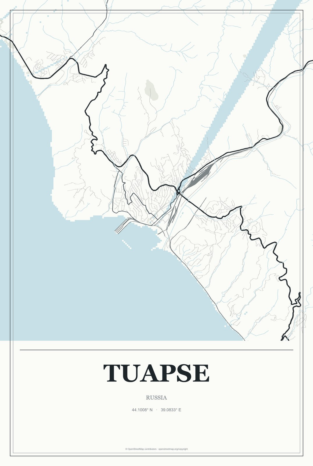 Tuapse, Russia City Map Aluminum Sign in Gallery Air style