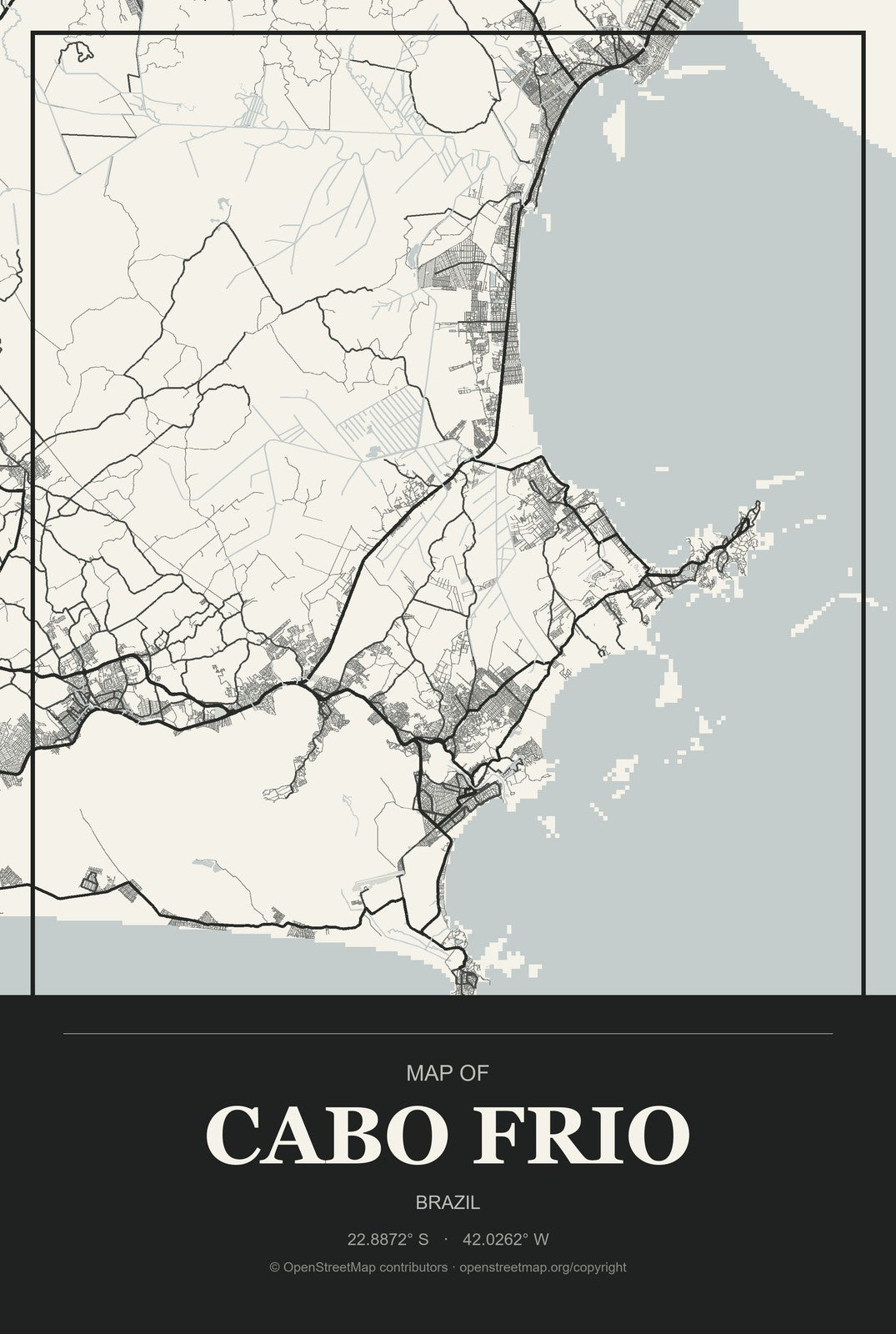 Cabo Frio, Brazil City Map Aluminum Sign in Museum Plaque style