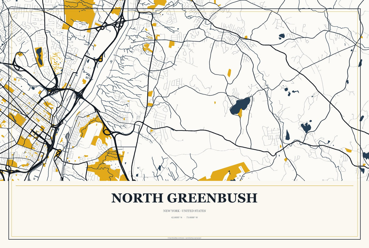 North Greenbush, New York City Map Aluminum Sign in Citrine Modern style
