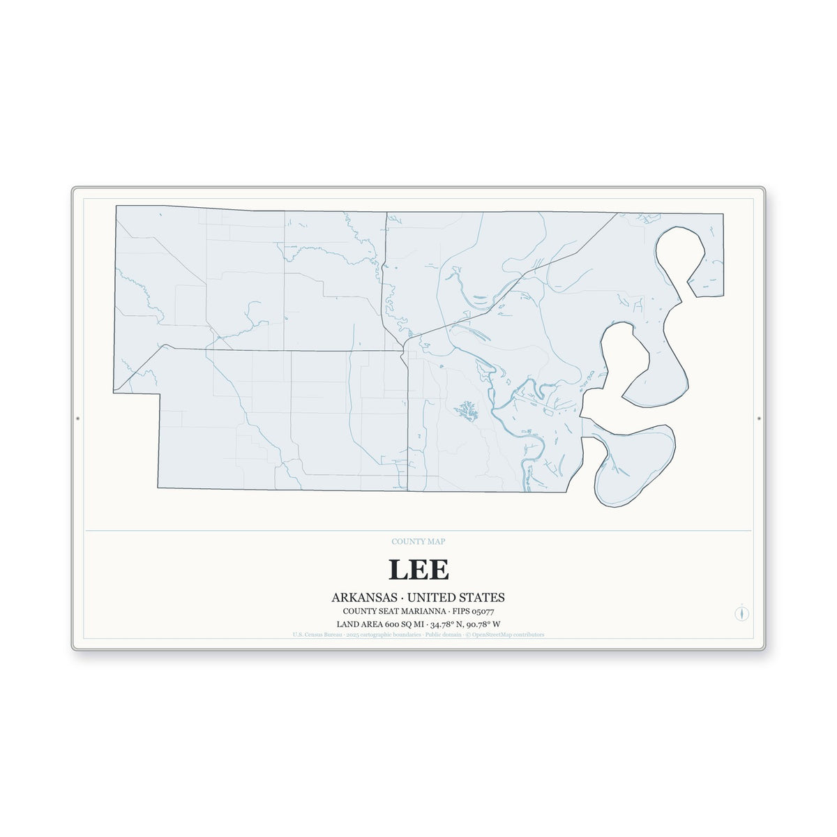 Lee County, Arkansas Map Aluminum Sign in Gallery Air style