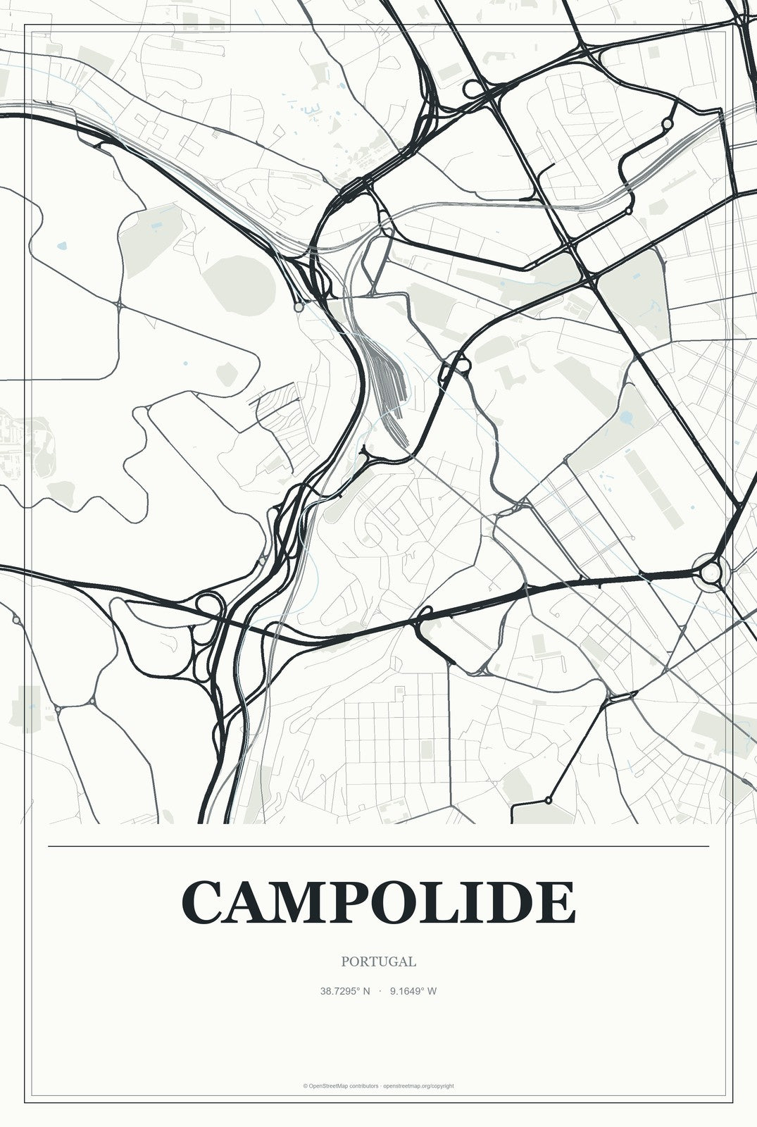Campolide, Portugal City Map Aluminum Sign in Gallery Air style