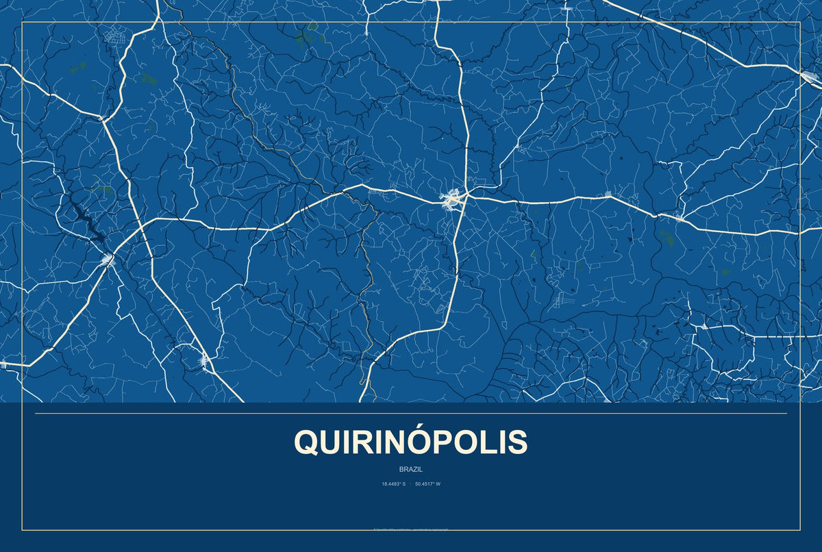 Quirinópolis, Brazil City Map Aluminum Sign in Harbor Cobalt style