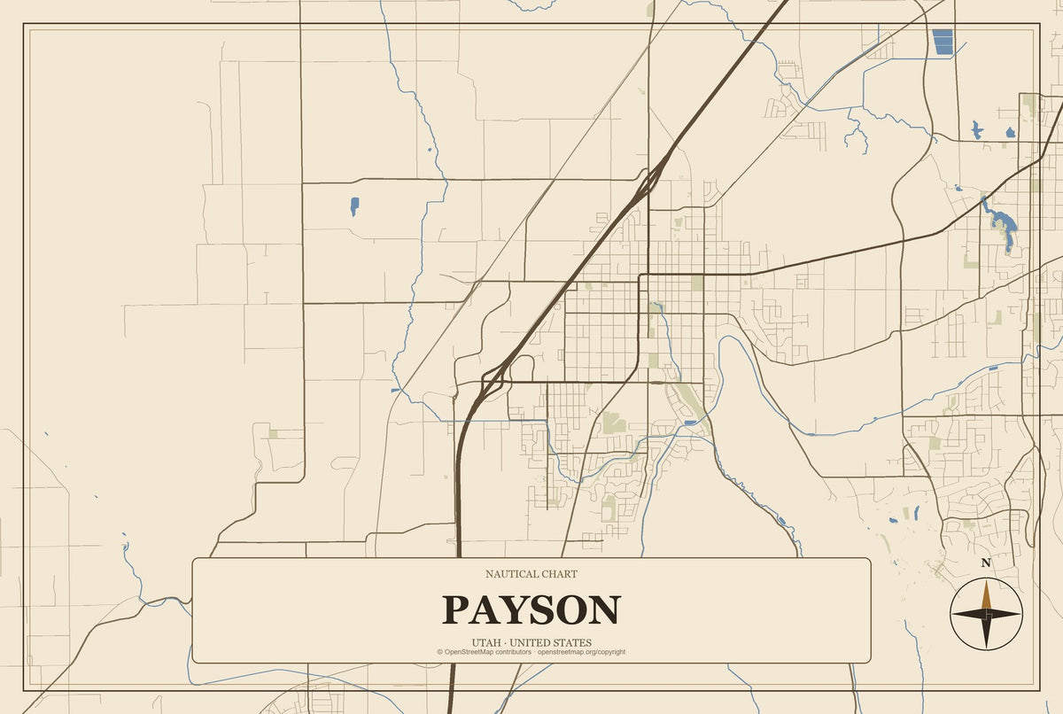 Payson, Utah City Map Aluminum Sign in Heritage Nautical style