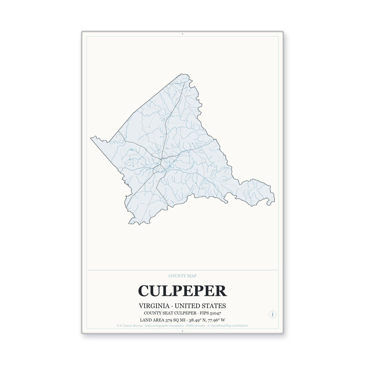 Culpeper County, Virginia Map Aluminum Sign in Gallery Air style