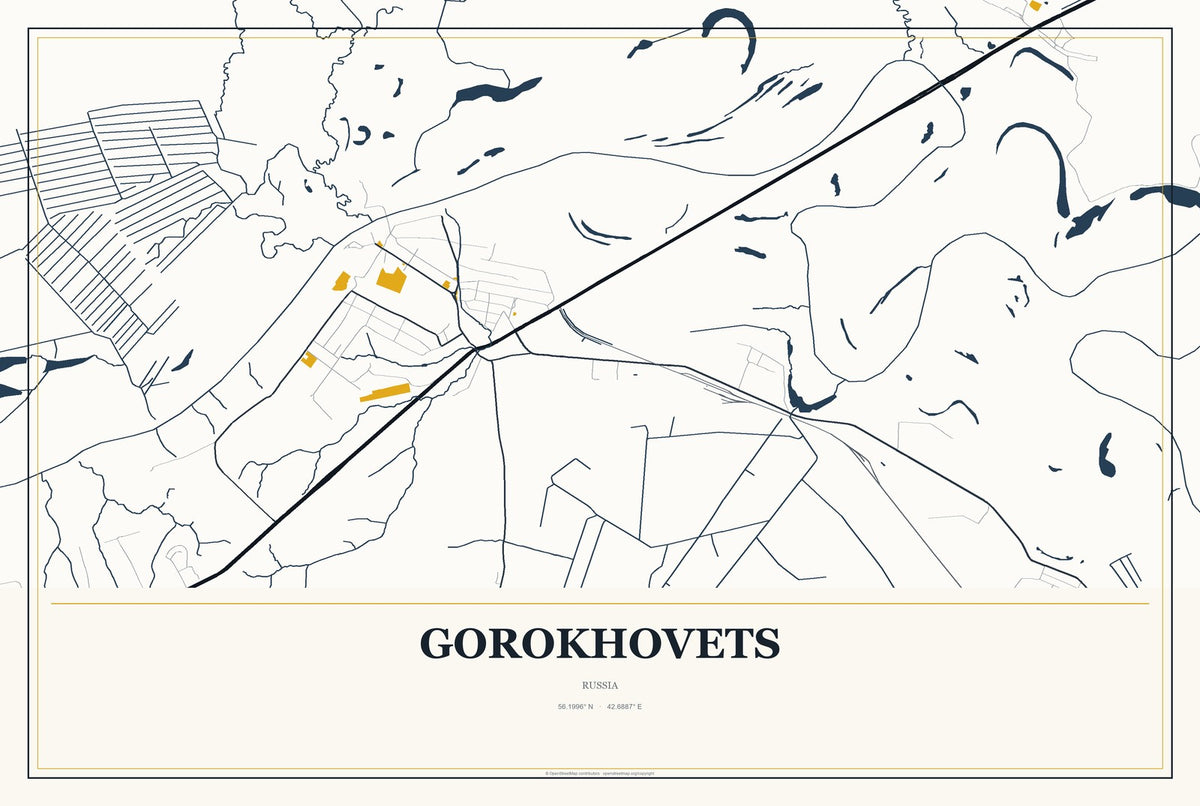 Gorokhovets, Russia City Map Aluminum Sign in Citrine Modern style