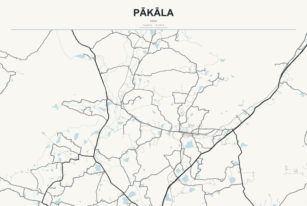 Pākāla, India City Map Aluminum Sign in Headline Atlas style