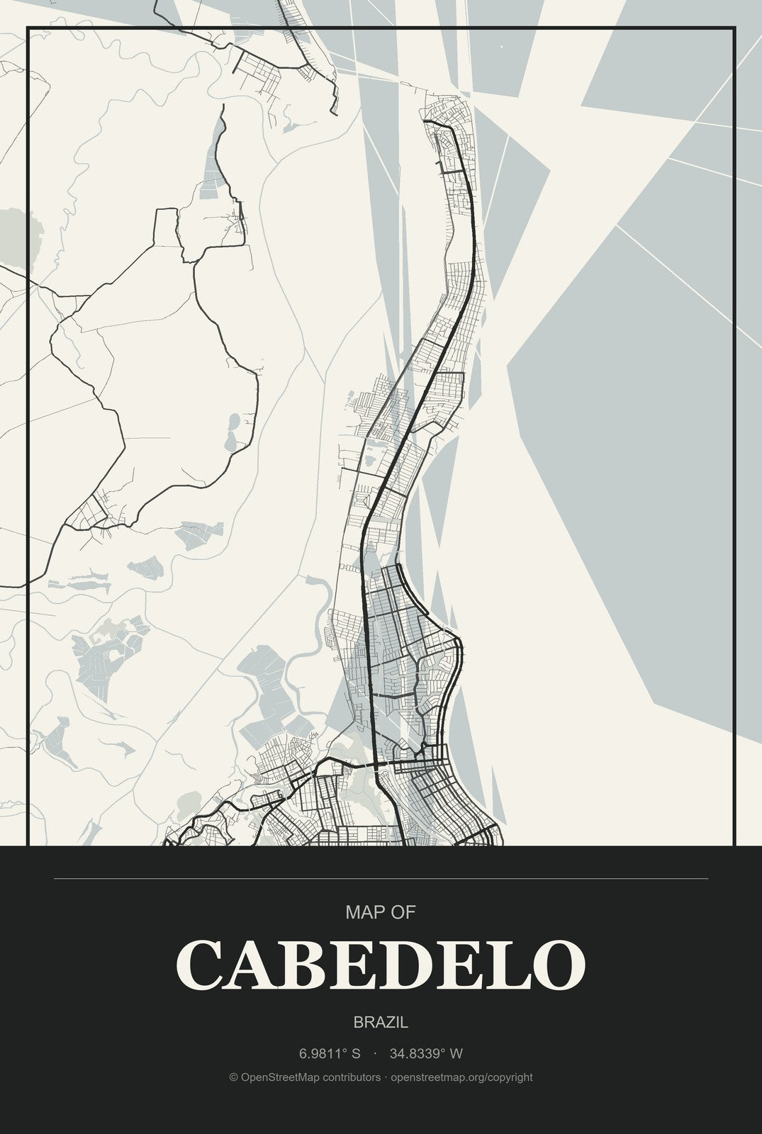 Cabedelo, Brazil City Map Aluminum Sign in Museum Plaque style