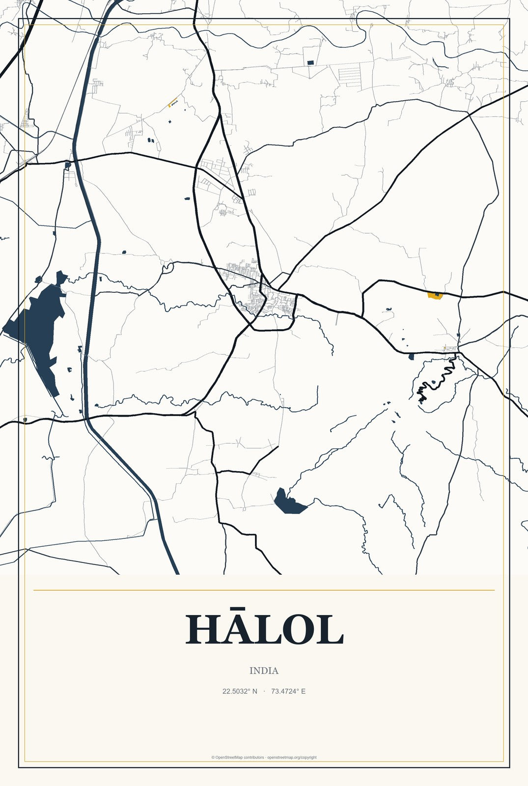Hālol, India City Map Aluminum Sign in Citrine Modern style