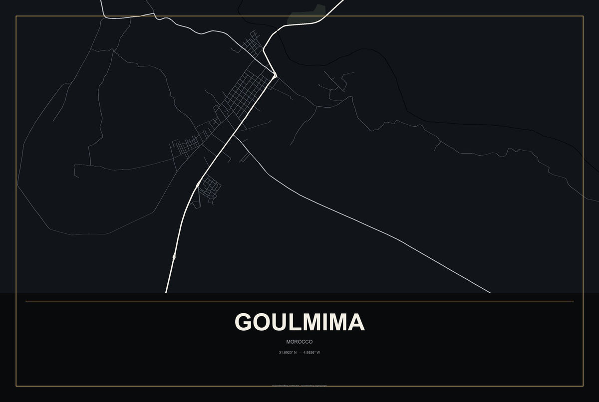 Goulmima, Morocco City Map Aluminum Sign in Metropolitan Noir style