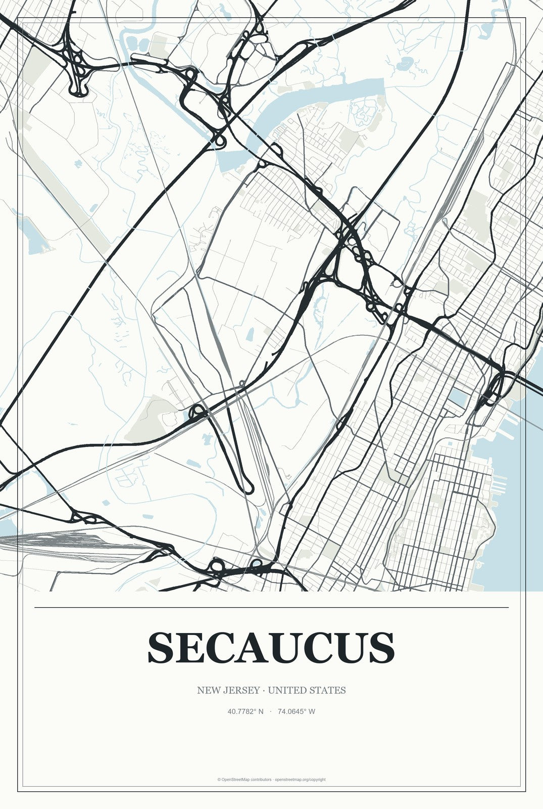 Secaucus, New Jersey City Map Aluminum Sign in Gallery Air style