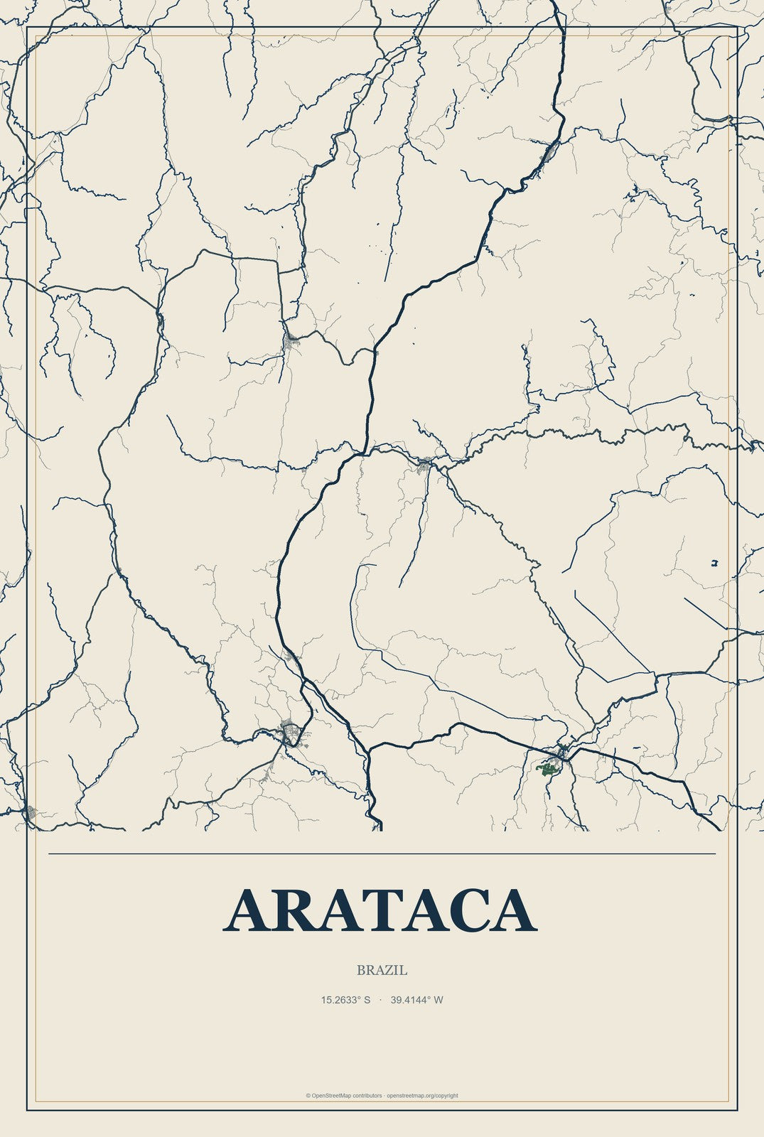Arataca, Brazil City Map Aluminum Sign in Coastal Cutout style