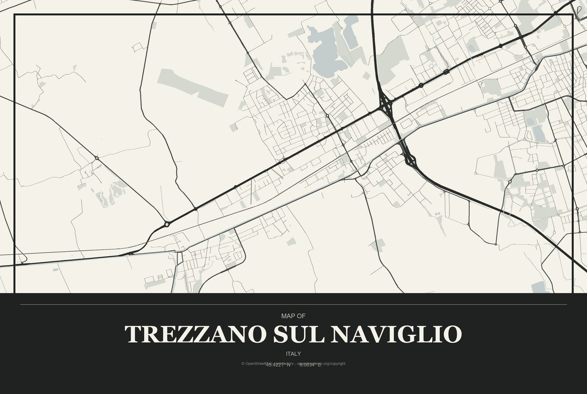 Trezzano sul Naviglio, Italy City Map Aluminum Sign in Museum Plaque style