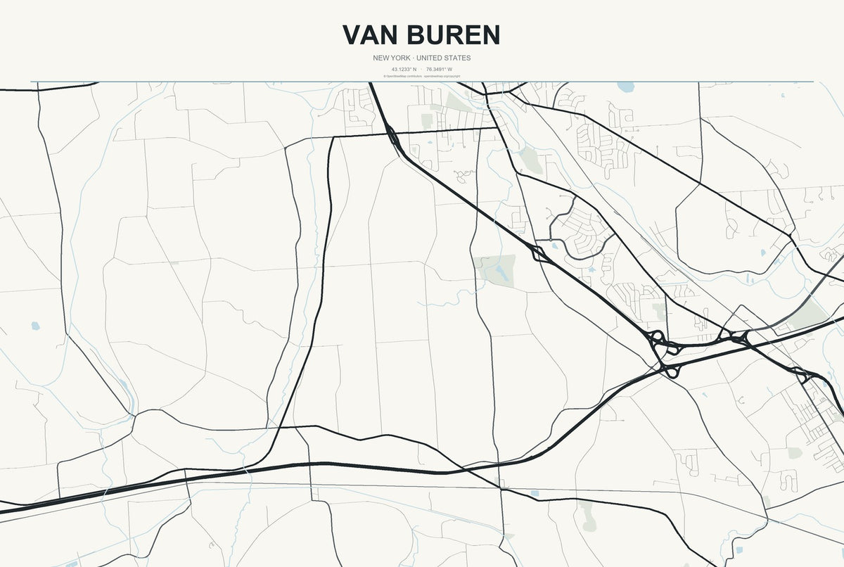 Van Buren, New York City Map Aluminum Sign in Headline Atlas style