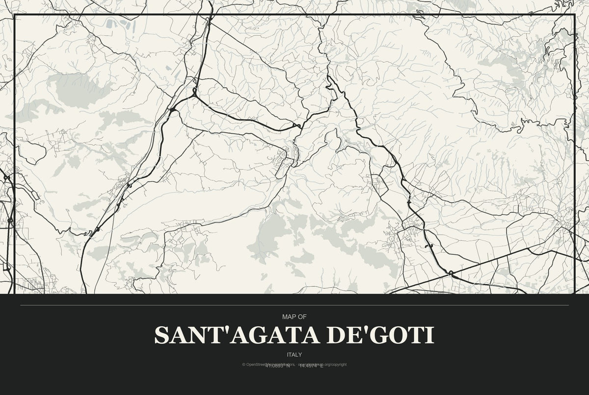 Sant'Agata de'Goti, Italy City Map Aluminum Sign in Museum Plaque style