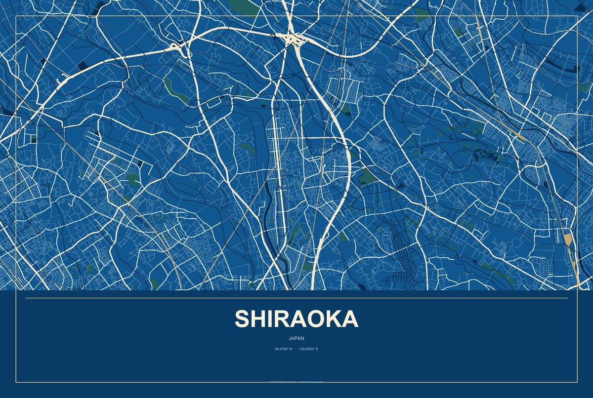 Shiraoka, Japan City Map Aluminum Sign in Harbor Cobalt style