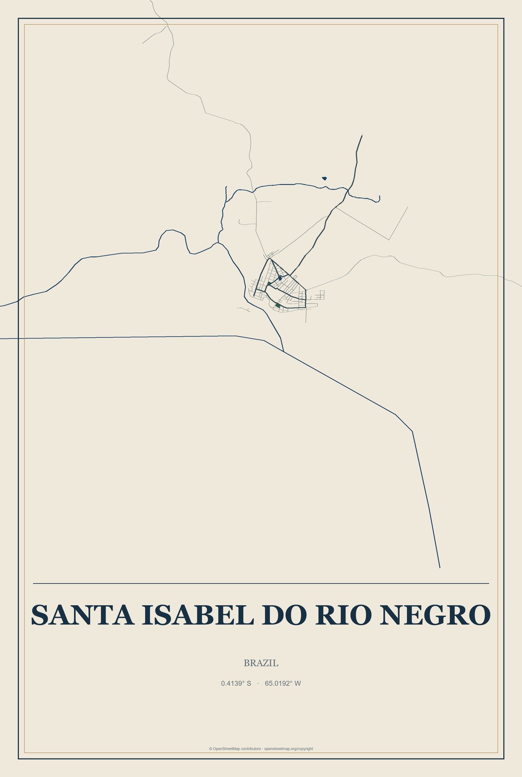 Santa Isabel do Rio Negro, Brazil City Map Aluminum Sign in Coastal Cutout style