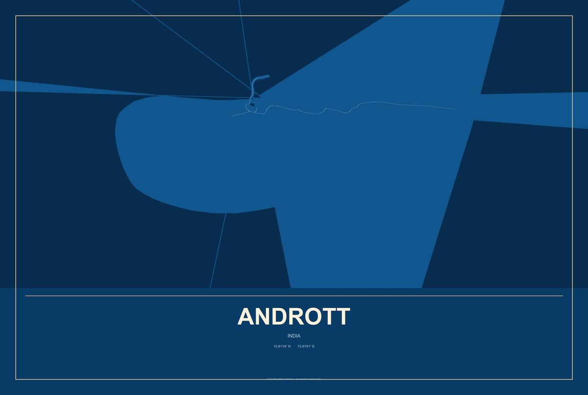 Andrott, India City Map Aluminum Sign in Harbor Cobalt style