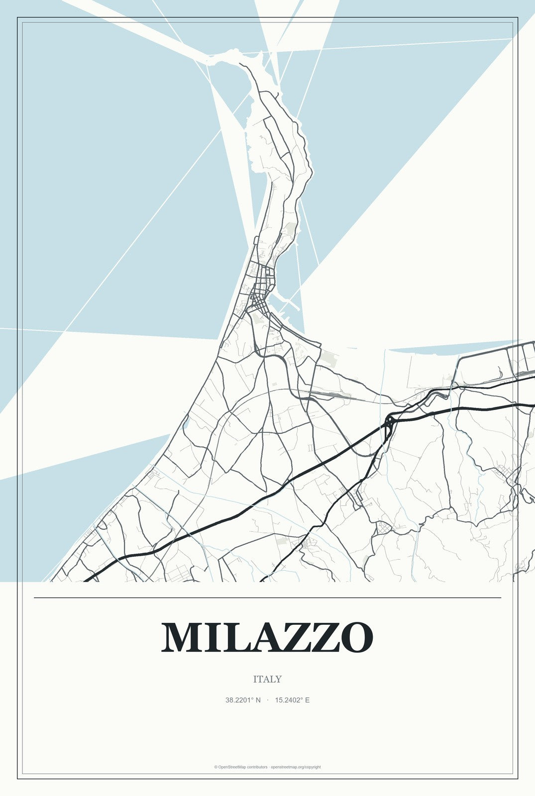 Milazzo, Italy City Map Aluminum Sign in Gallery Air style